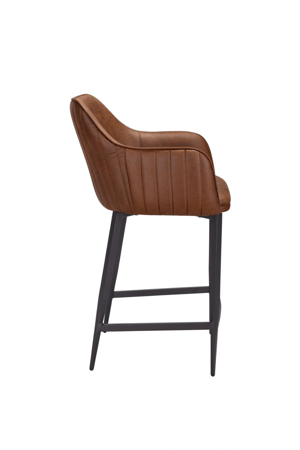 Vintage Tan Fabric Upholstered Bar Stool with Black Metal Legs - Home Furniture Interiors