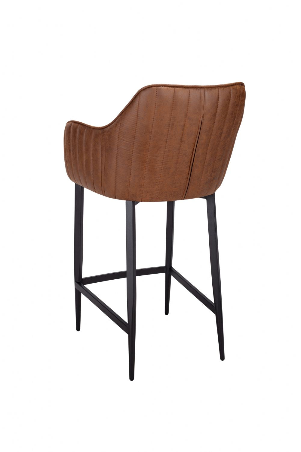 Vintage Tan Fabric Upholstered Bar Stool with Black Metal Legs - Home Furniture Interiors