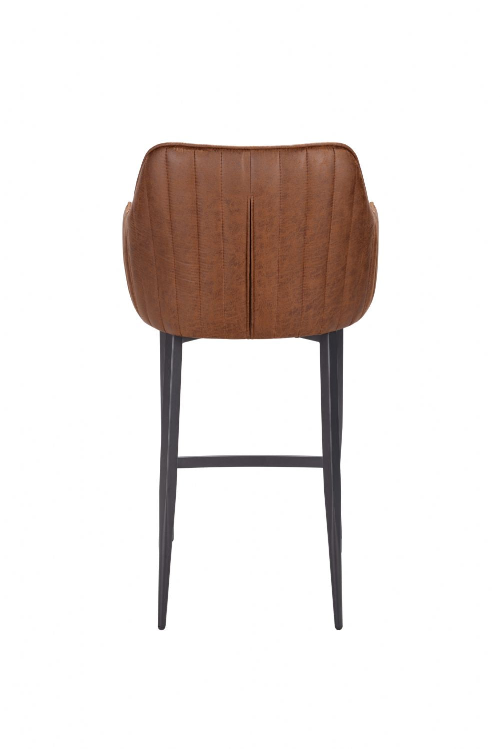 Vintage Tan Fabric Upholstered Bar Stool with Black Metal Legs - Home Furniture Interiors