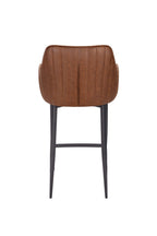 Vintage Tan Fabric Upholstered Bar Stool with Black Metal Legs - Home Furniture Interiors