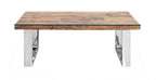 Industrial Reclaimed Sleeper Wood Coffee Table with Stainless Steel Legs - Home Furniture Interiors