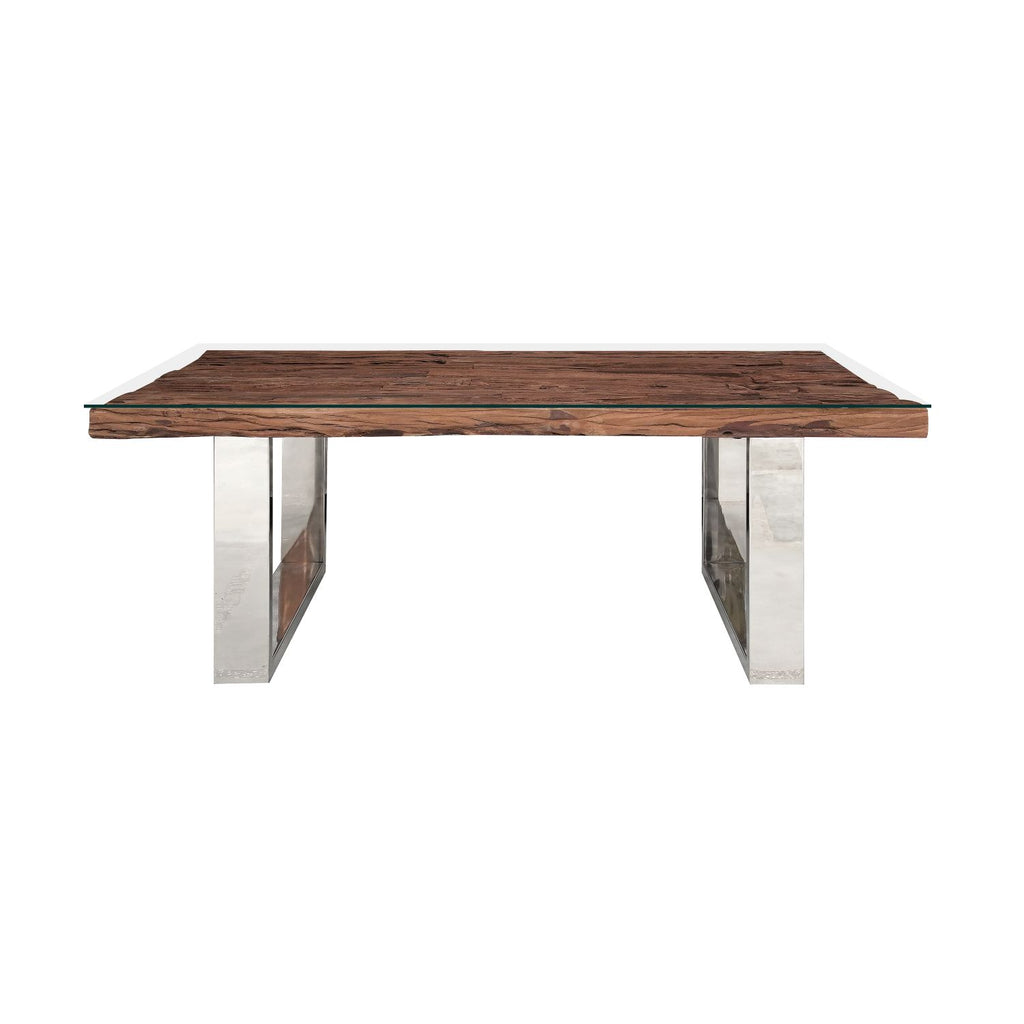 Industrial Reclaimed Sleeper Wood Coffee Table with Stainless Steel Legs - Home Furniture Interiors