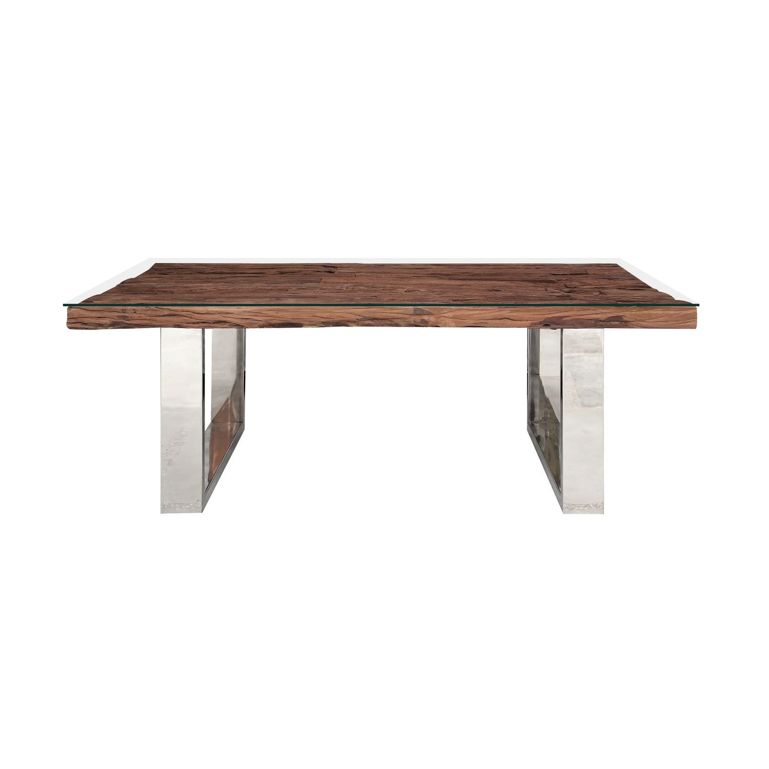 Industrial Reclaimed Sleeper Wood Coffee Table with Stainless Steel Legs - Home Furniture Interiors