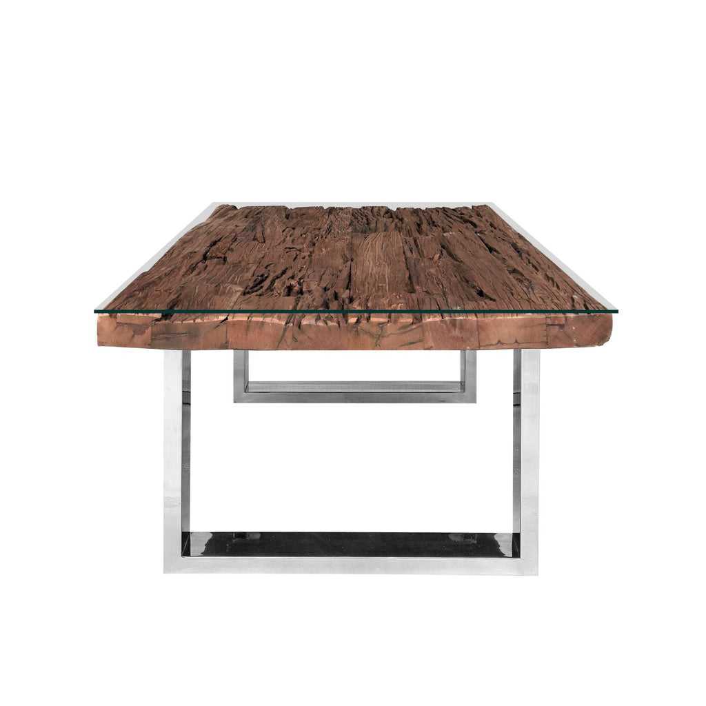 Industrial Reclaimed Sleeper Wood Coffee Table with Stainless Steel Legs - Home Furniture Interiors