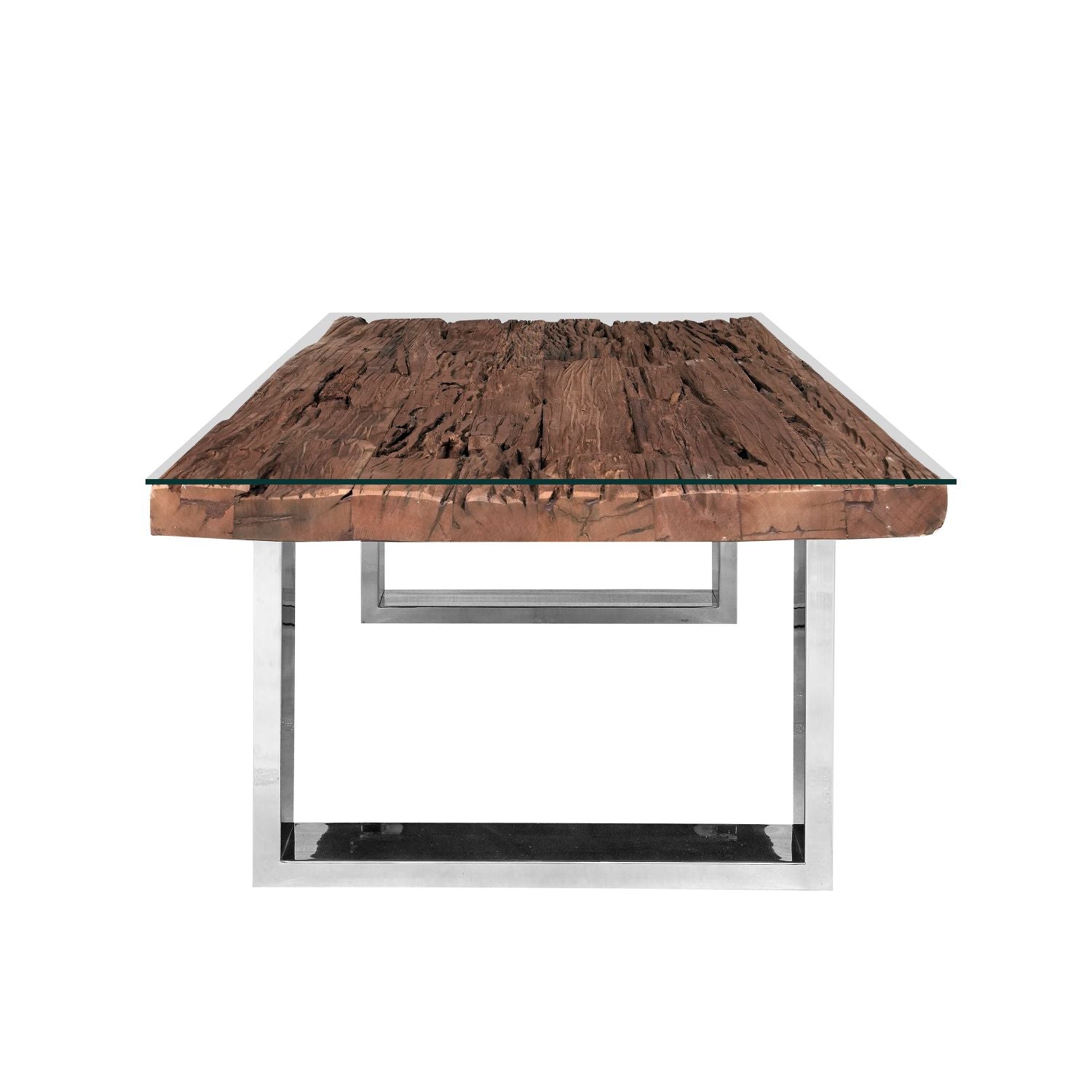 Industrial Reclaimed Sleeper Wood Coffee Table with Stainless Steel Legs - Home Furniture Interiors