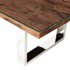 Industrial Reclaimed Sleeper Wood Coffee Table with Stainless Steel Legs - Home Furniture Interiors