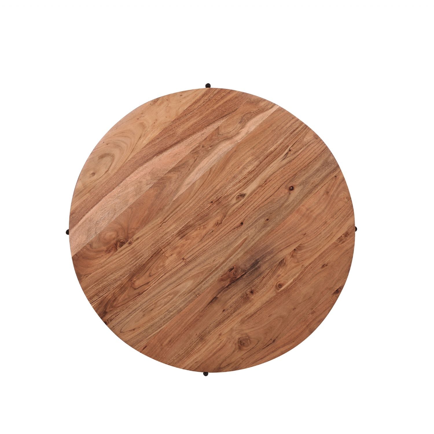 Modern Acacia Wood Round Coffee Table with Slim Black Iron Legs - Home Furniture Interiors