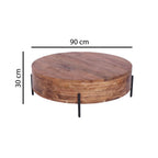 Modern Acacia Wood Round Coffee Table with Slim Black Iron Legs - Home Furniture Interiors