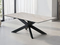 Modern Beige Ceramic and Glass Coffee Table with Black Iron Star Base