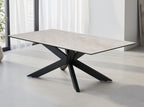Modern Beige Ceramic and Glass Coffee Table with Black Iron Star Base