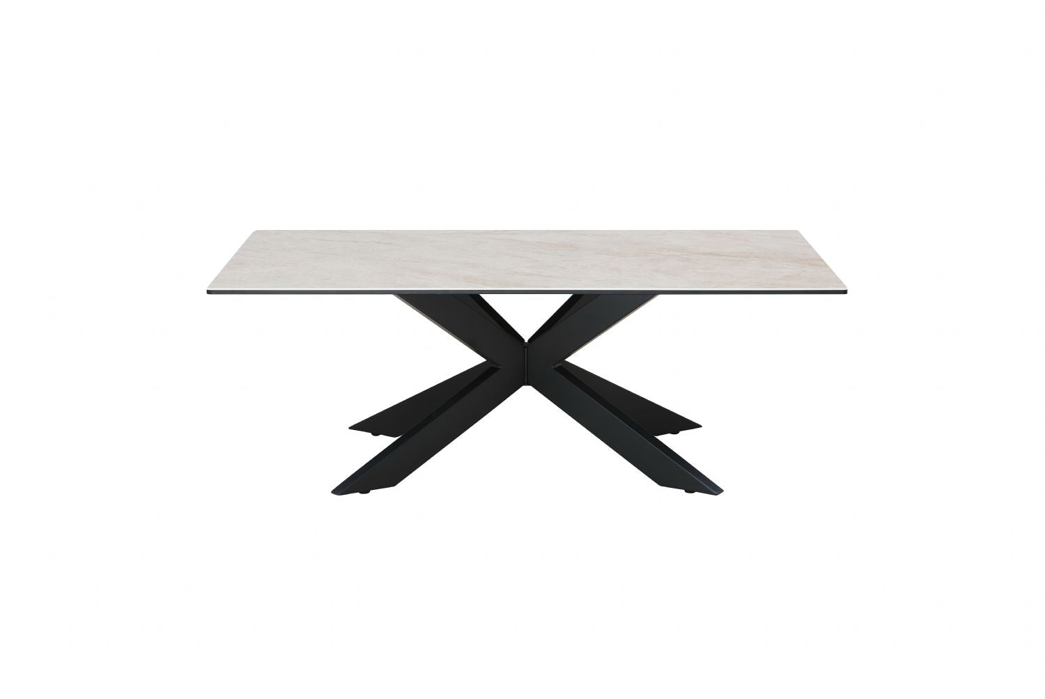 Modern Beige Ceramic and Glass Coffee Table with Black Iron Star Base - Home Furniture Interiors