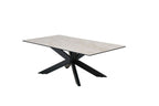 Modern Beige Ceramic and Glass Coffee Table with Black Iron Star Base - Home Furniture Interiors