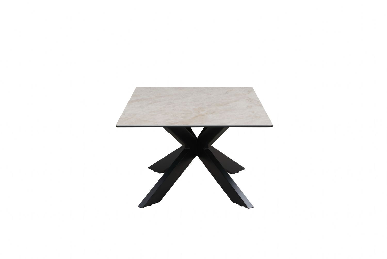 Modern Beige Ceramic and Glass Coffee Table with Black Iron Star Base - Home Furniture Interiors
