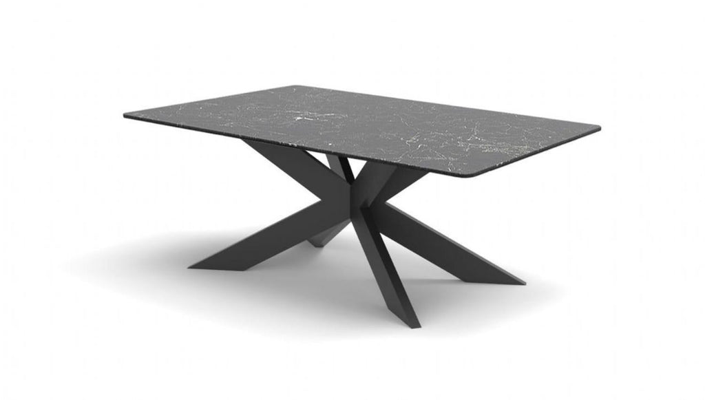 Modern Black Ceramic and Glass Top Rectangular Coffee Table with Iron Legs - Home Furniture Interiors