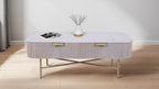 Modern Mango Wood 2 Drawer Rectangular Coffee Table with Marble Top