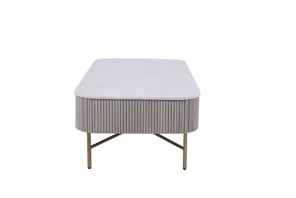 Modern Mango Wood 2 Drawer Rectangular Coffee Table with Marble Top - Home Furniture Interiors