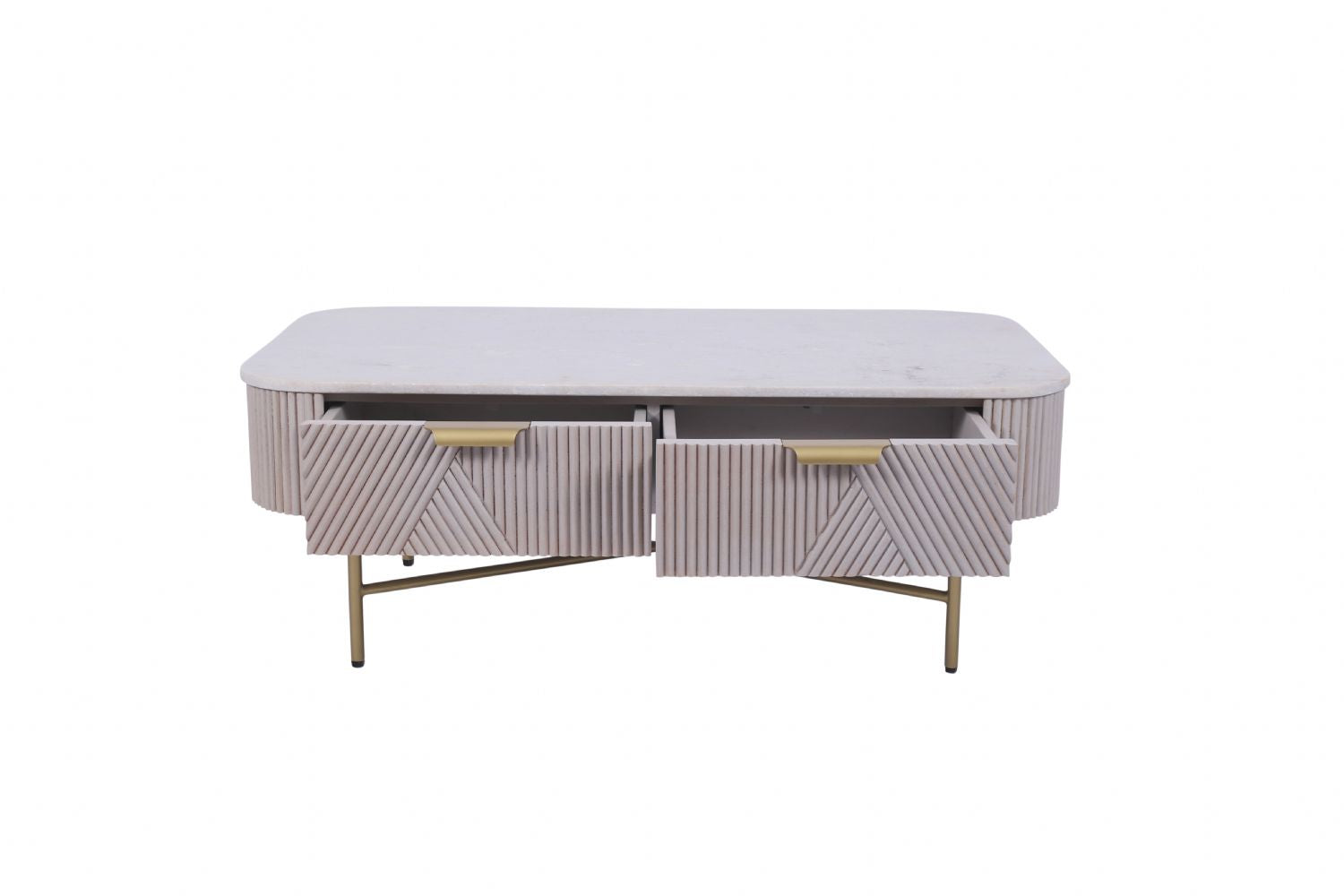 Modern Mango Wood 2 Drawer Rectangular Coffee Table with Marble Top - Home Furniture Interiors