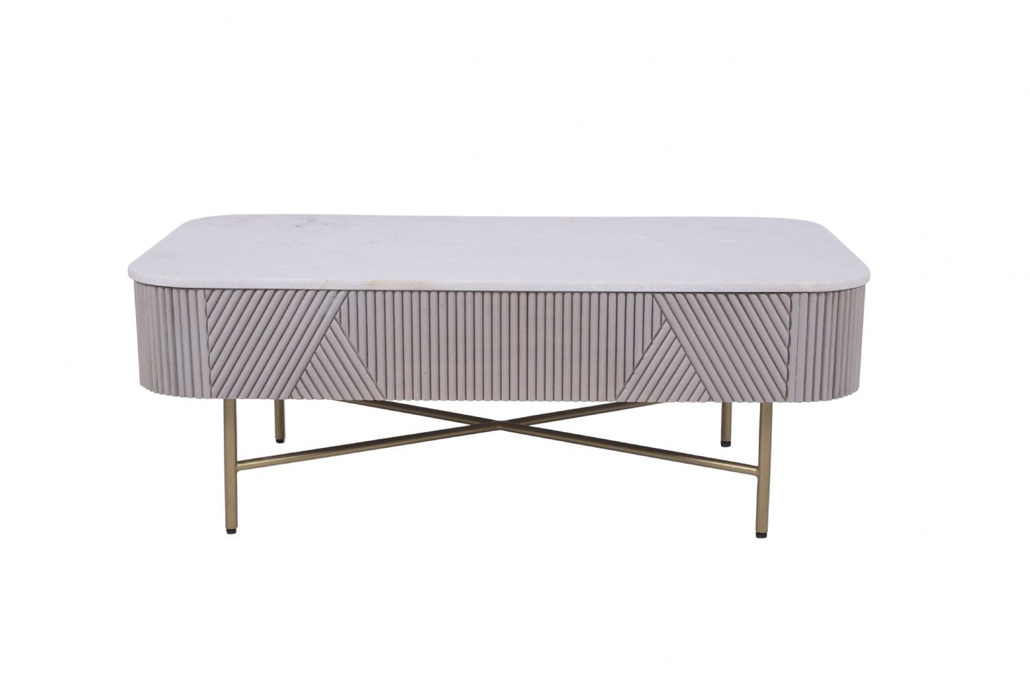 Modern Mango Wood 2 Drawer Rectangular Coffee Table with Marble Top - Home Furniture Interiors