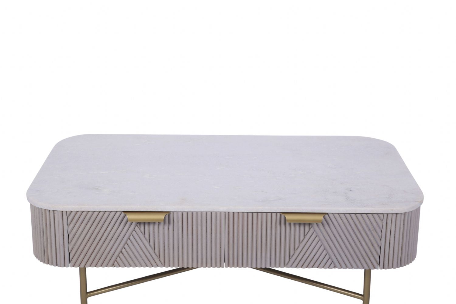 Modern Mango Wood 2 Drawer Rectangular Coffee Table with Marble Top - Home Furniture Interiors