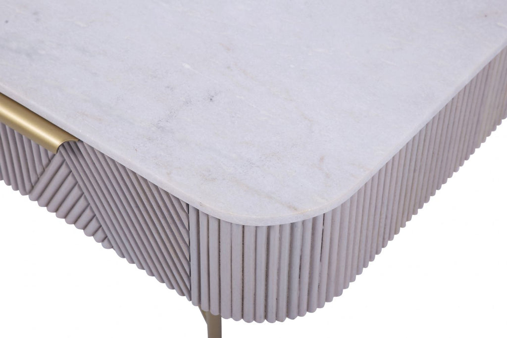 Modern Mango Wood 2 Drawer Rectangular Coffee Table with Marble Top - Home Furniture Interiors