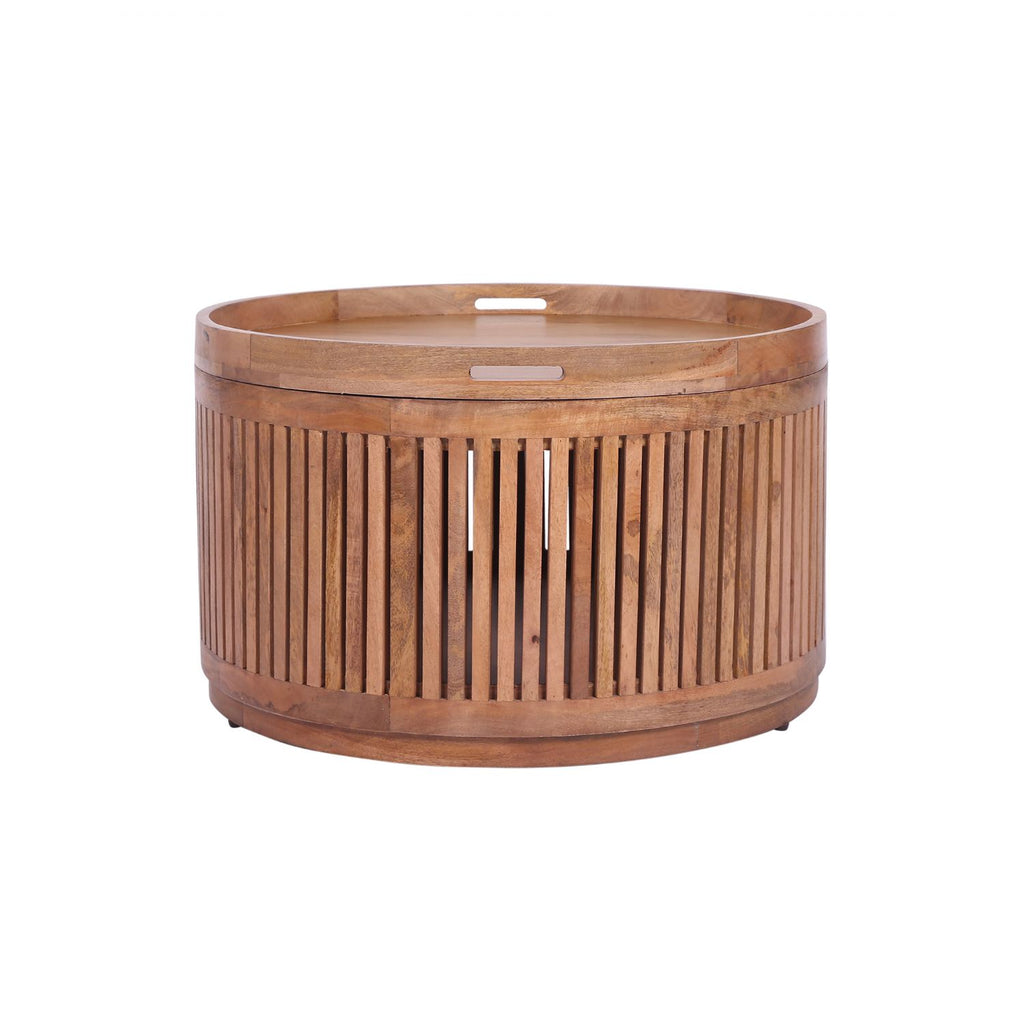 Modern Mango Wood Round Coffee Table with Lift Off Storage Top - Home Furniture Interiors
