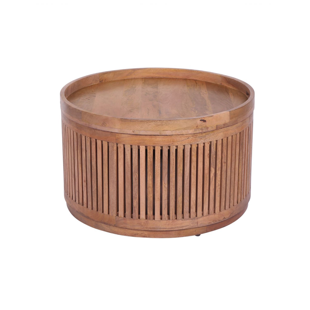 Modern Mango Wood Round Coffee Table with Lift Off Storage Top - Home Furniture Interiors