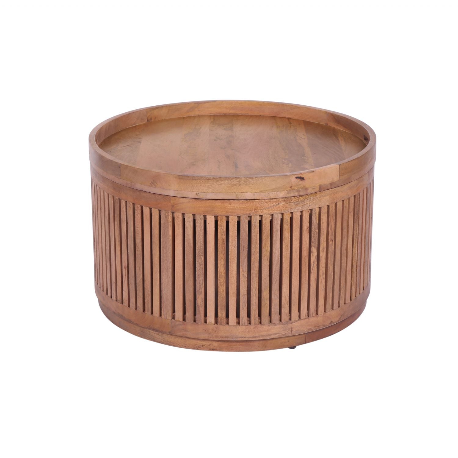 Modern Mango Wood Round Coffee Table with Lift Off Storage Top - Home Furniture Interiors