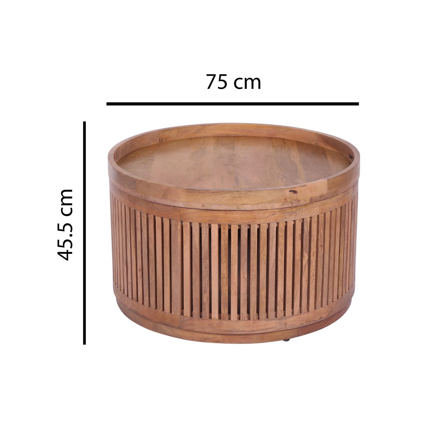 Modern Mango Wood Round Coffee Table with Lift Off Storage Top - Home Furniture Interiors