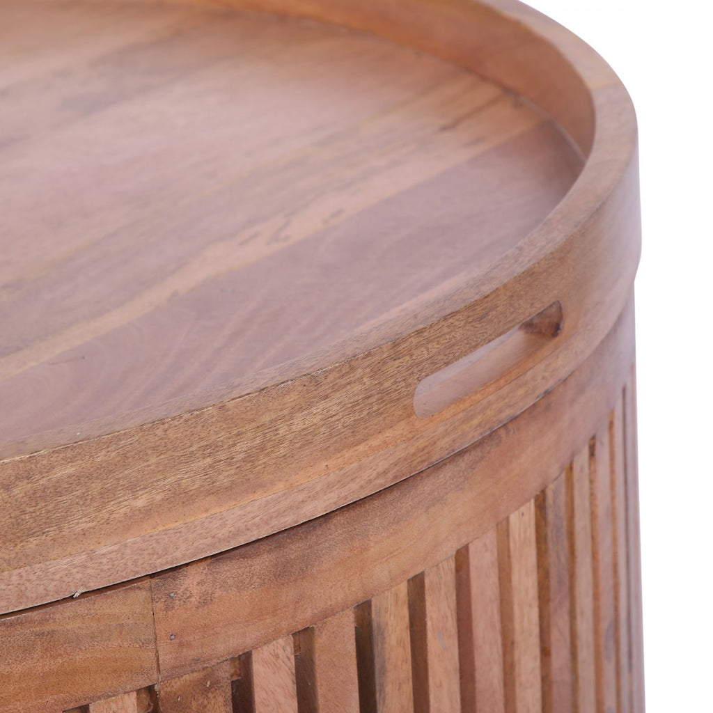 Modern Mango Wood Round Coffee Table with Lift Off Storage Top - Home Furniture Interiors