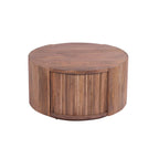 Modern Mango Wood Round Coffee Table with Slatted Drum Base - Home Furniture Interiors