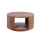 Modern Mango Wood Round Coffee Table with Slatted Drum Base - Home Furniture Interiors