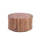 Modern Mango Wood Round Coffee Table with Slatted Drum Base - Home Furniture Interiors