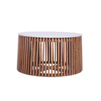 Modern Mango Wood Round Coffee Table with White Marble Top - Home Furniture Interiors