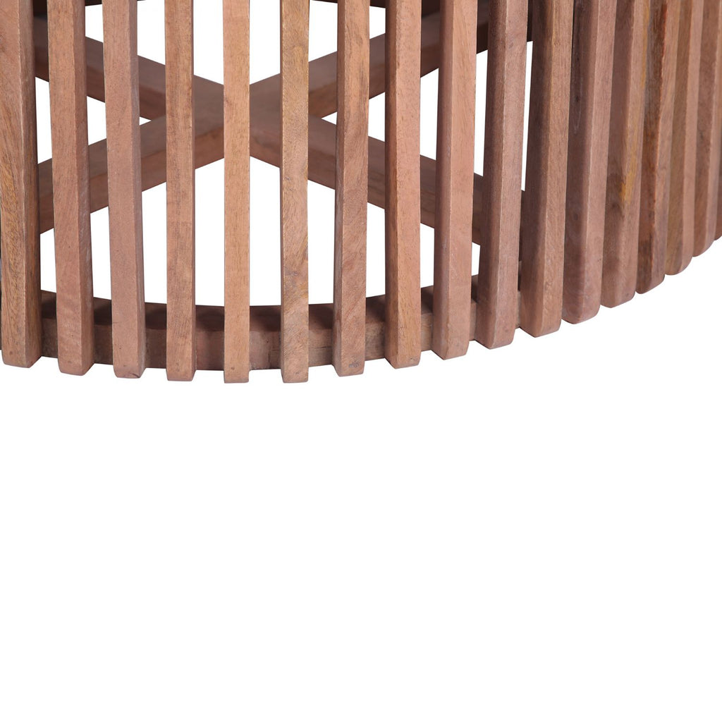 Modern Mango Wood Round Coffee Table with White Marble Top - Home Furniture Interiors
