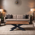 Modern Sheesham Wood Rectangular Coffee Table with Black Iron Star Base