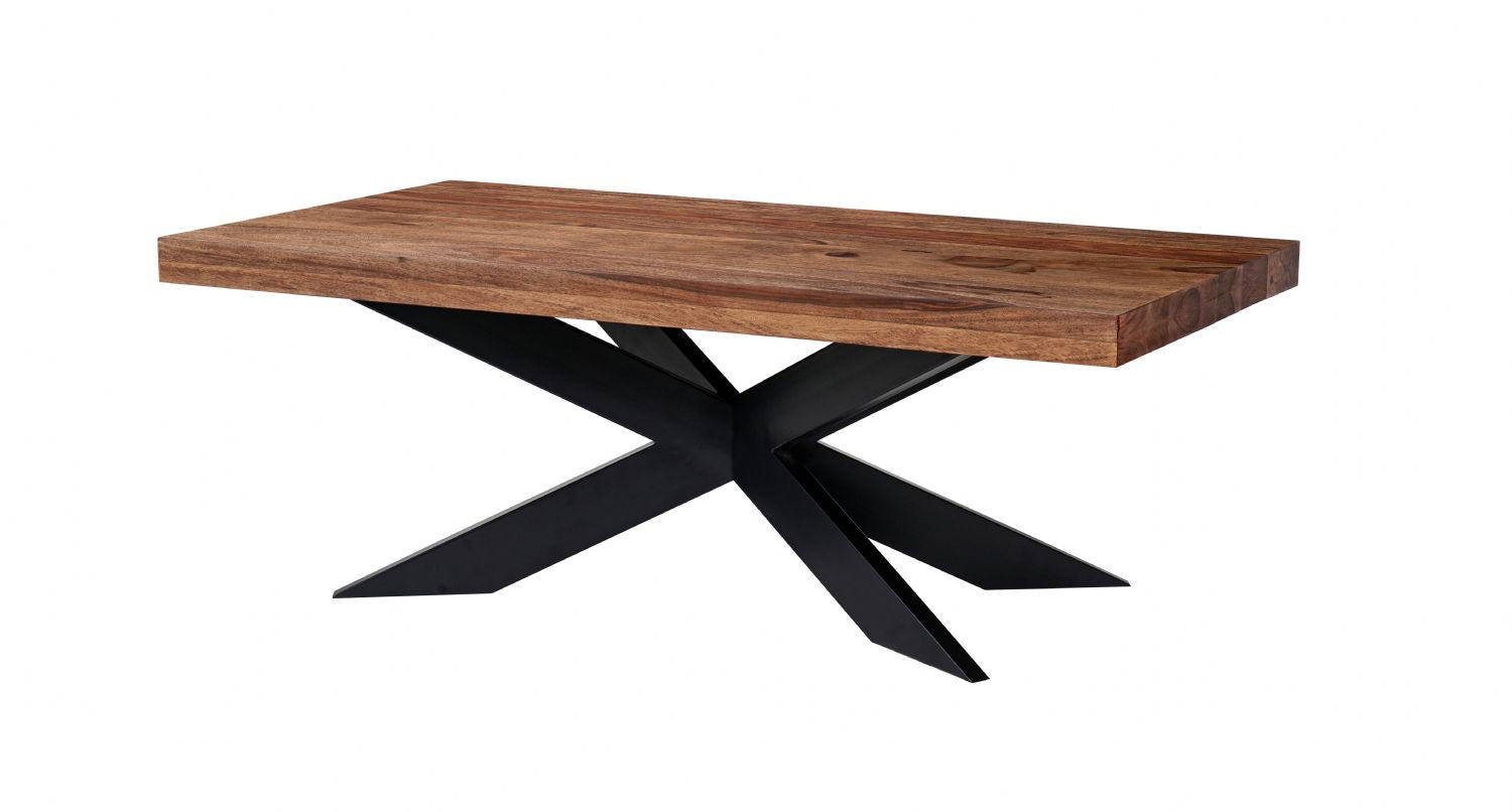 Modern Sheesham Wood Rectangular Coffee Table with Black Iron Star Base - Home Furniture Interiors