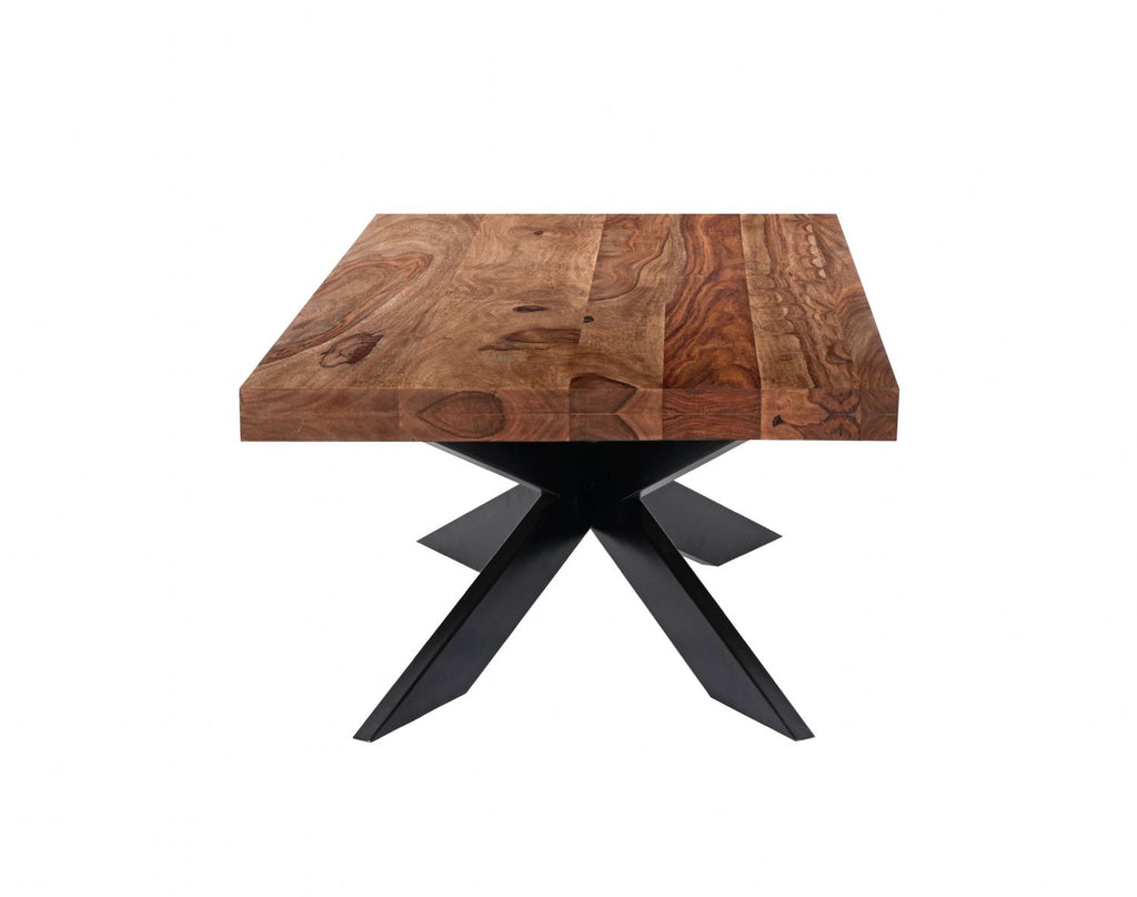 Modern Sheesham Wood Rectangular Coffee Table with Black Iron Star Base - Home Furniture Interiors