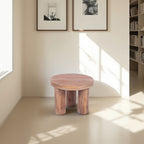 Natural Solid Mango Wood Round Coffee Table with Chunky Cylindrical Legs