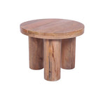 Natural Solid Mango Wood Round Coffee Table with Chunky Cylindrical Legs - Home Furniture Interiors