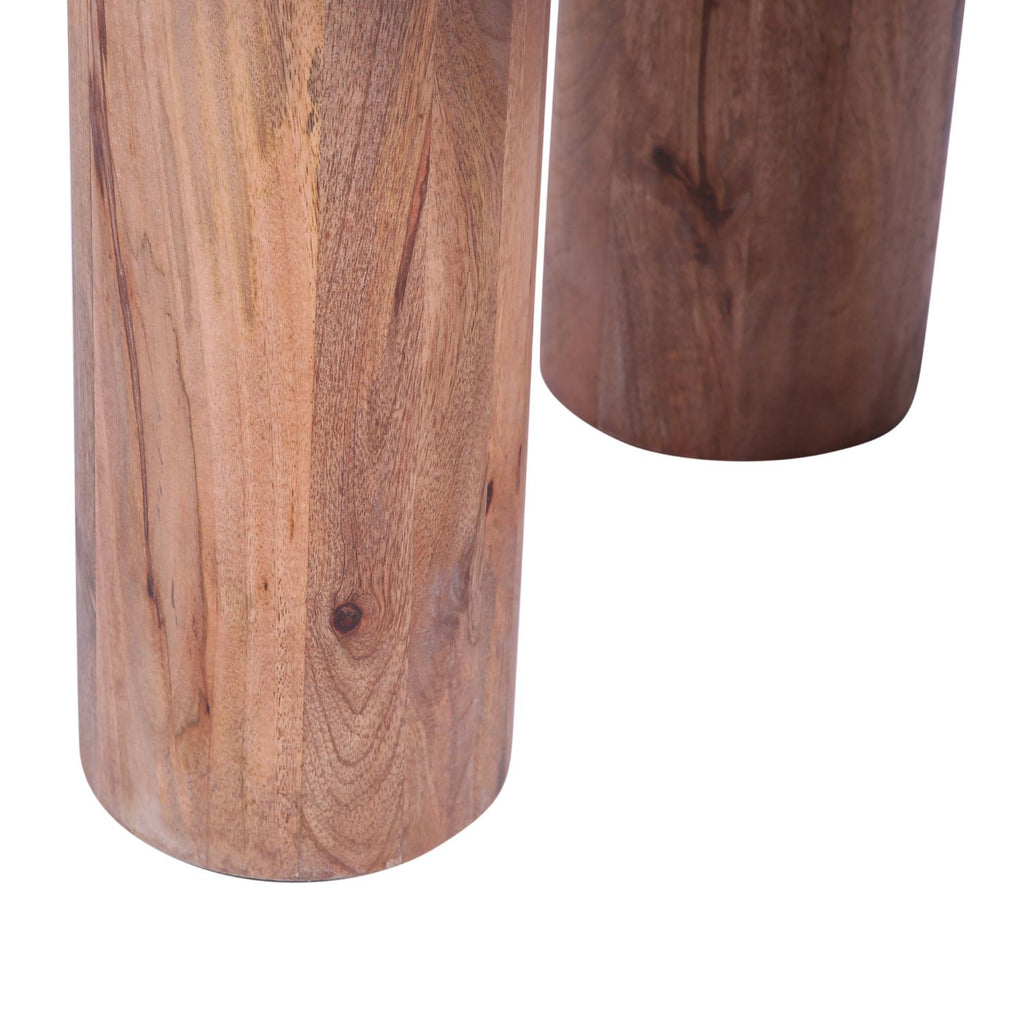Natural Solid Mango Wood Round Coffee Table with Chunky Cylindrical Legs - Home Furniture Interiors