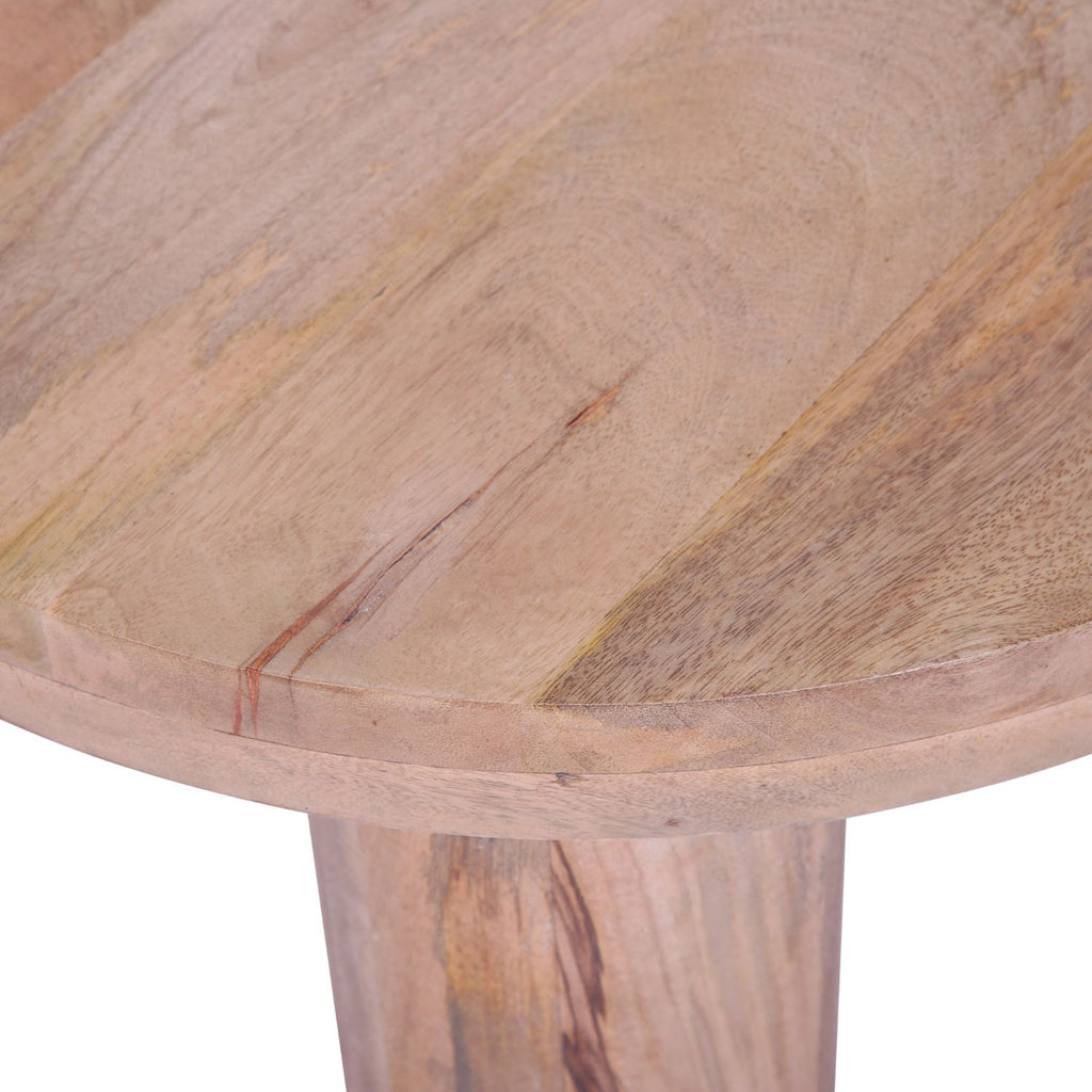 Natural Solid Mango Wood Round Coffee Table with Chunky Cylindrical Legs - Home Furniture Interiors