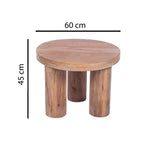 Natural Solid Mango Wood Round Coffee Table with Chunky Cylindrical Legs - Home Furniture Interiors