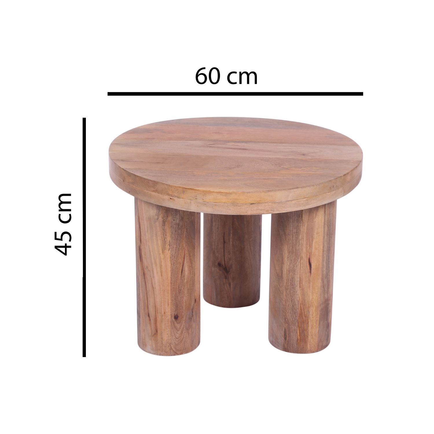 Natural Solid Mango Wood Round Coffee Table with Chunky Cylindrical Legs - Home Furniture Interiors