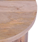 Natural Solid Mango Wood Round Coffee Table with Chunky Cylindrical Legs - Home Furniture Interiors
