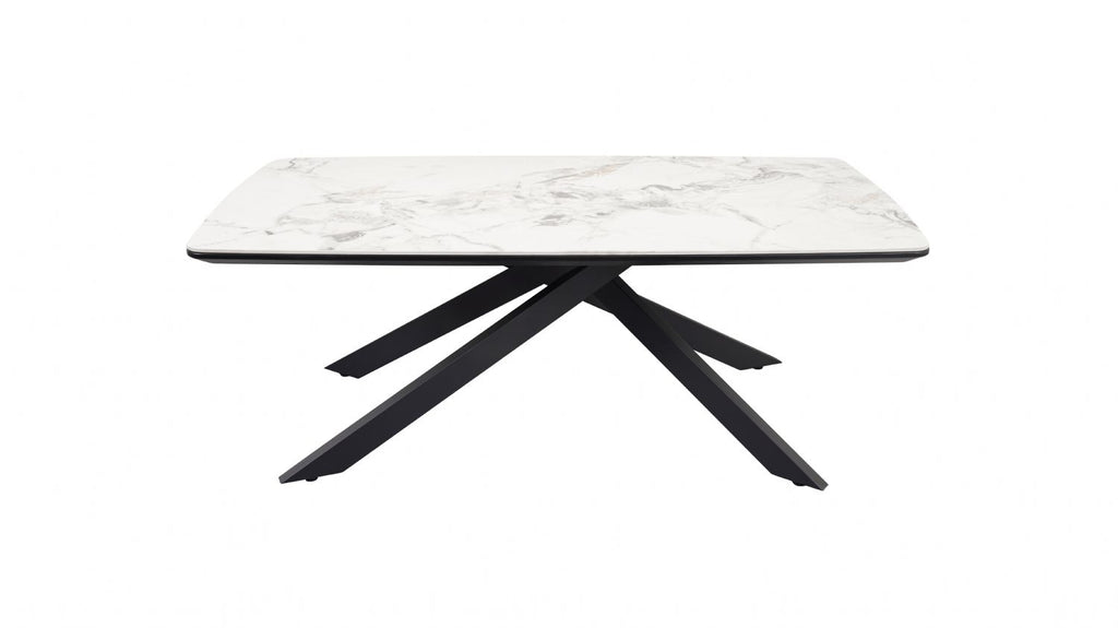 White Marble Effect Ceramic Coffee Table with Black Iron Angled Base