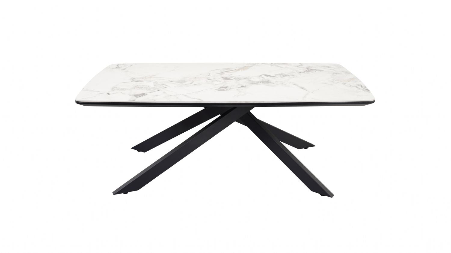 White Marble Effect Ceramic Coffee Table with Black Iron Angled Base