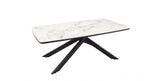 White Marble Effect Ceramic Coffee Table with Black Iron Angled Base - Home Furniture Interiors