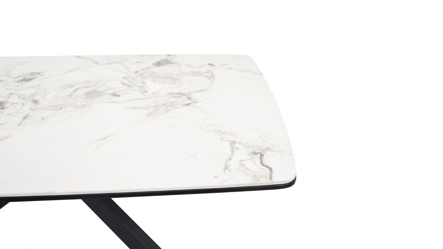 White Marble Effect Ceramic Coffee Table with Black Iron Angled Base - Home Furniture Interiors