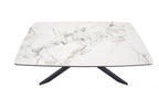 White Marble Effect Ceramic Coffee Table with Black Iron Angled Base - Home Furniture Interiors