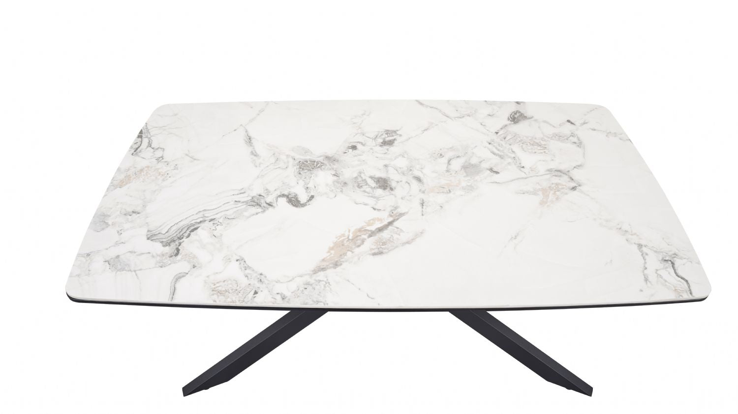 White Marble Effect Ceramic Coffee Table with Black Iron Angled Base - Home Furniture Interiors